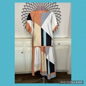 Vintage 80s Working Lady's Dress Womens Geometric Midi 2 Piece Stuart Lang s/8
